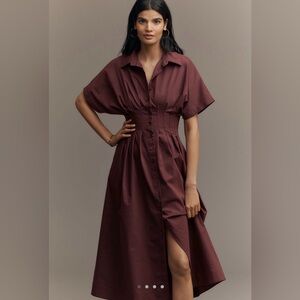 ANTHROPOLOGIE The Tobie Shirt Dress in Plum SMALL Petite NWT